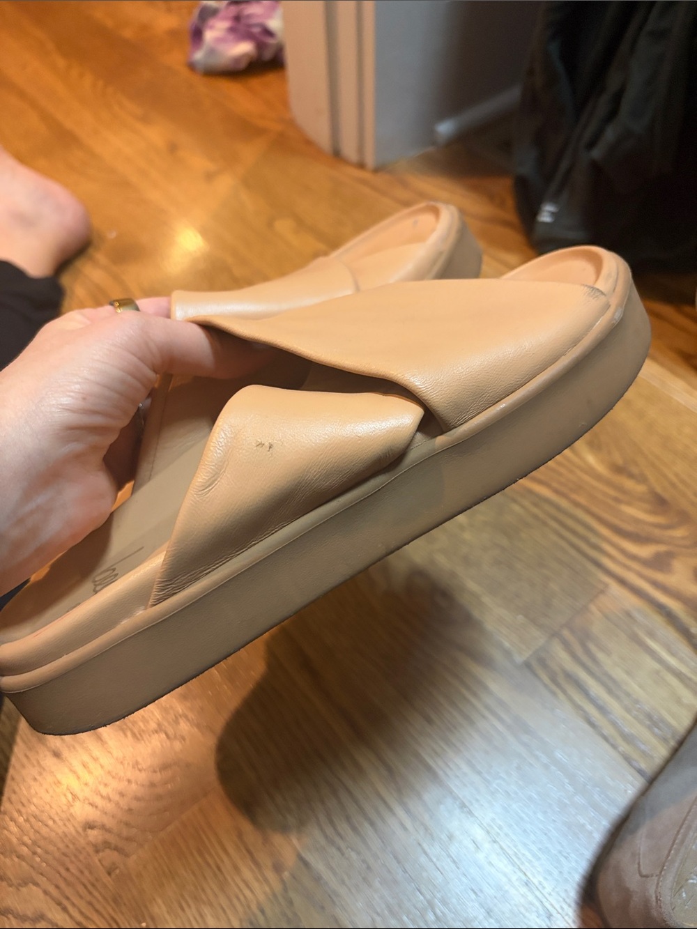 Beek Hen Leather Platform Slide Sandals Tan Size 8 - Picture 4 of 4